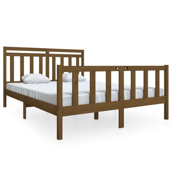 Estrutura cama king 150x200 cm madeira maciça castanho-mel - Image 2