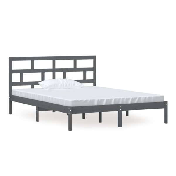 Estrutura de cama king 150x200 cm madeira maciça cinzento - Image 2