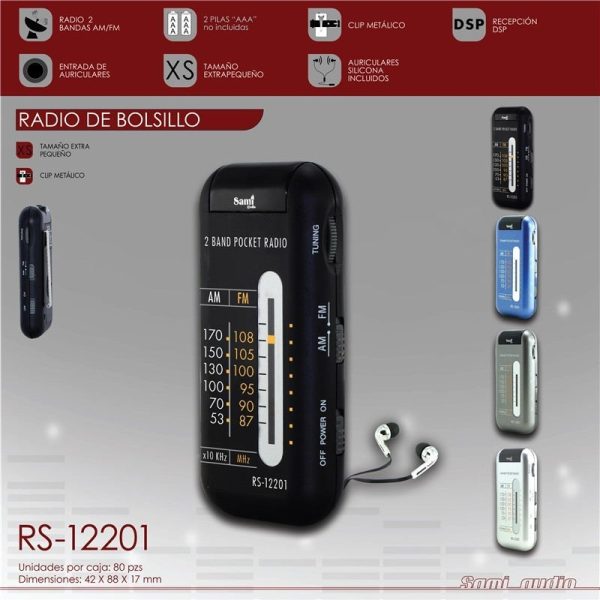 RADIO SAMI XS 2 BANDAS/DSP/RECP/CLIP METAL AUR SIL