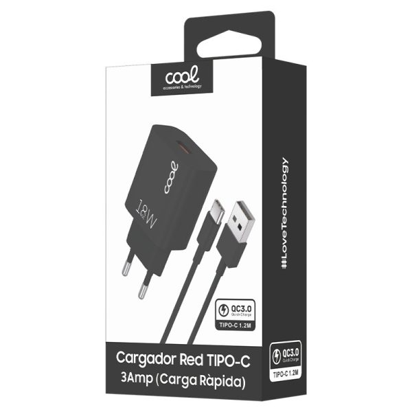 Cargador Red Conector Tipo-C Universal 3Amp (Carga Rápida) COOL Kit 2 en 1 Negro - Image 2