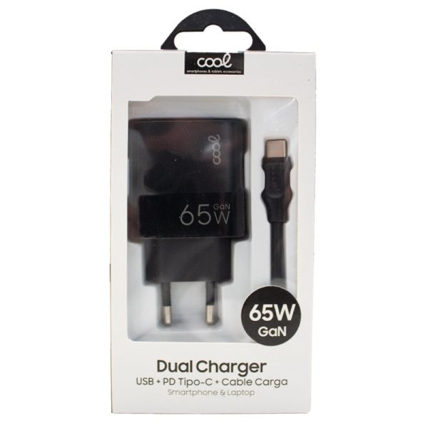 Cargador Red Universal Ultra Fast PD Tipo-C + USB COOL (65W + Cable Tipo-C) GaN Negro - Image 7