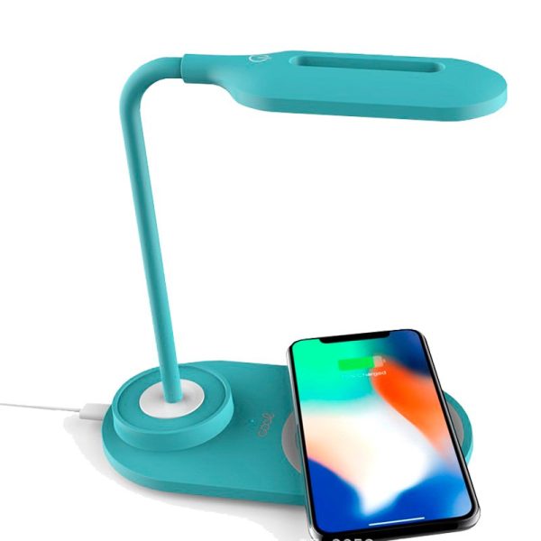 Lámpara LED + Base Carga Inalámbrica Qi COOL Celeste - Image 2