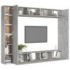 8 pcs conjunto de móveis de TV contraplacado cinzento cimento - Image 3