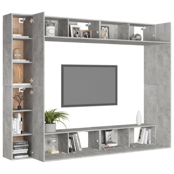 8 pcs conjunto de móveis de TV contraplacado cinzento cimento - Image 3