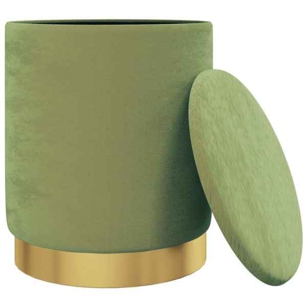 Banqueta com arrumação redonda veludo cor mostarda - Image 3
