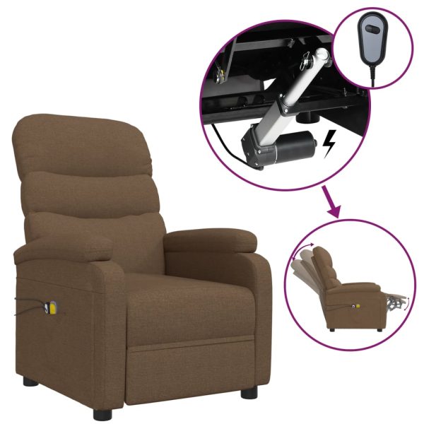 Poltrona de massagens elétrica reclinável tecido castanho - Image 2