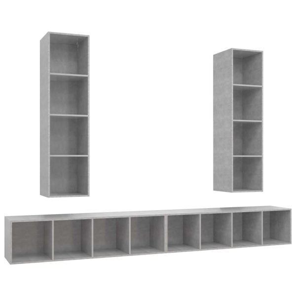 Armários de parede para TV 4 pcs contraplacado cinzento cimento - Image 2
