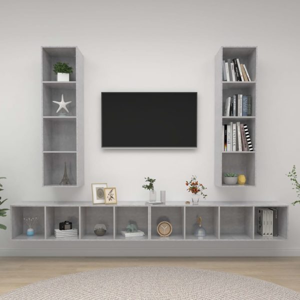 Armários de parede para TV 4 pcs contraplacado cinzento cimento