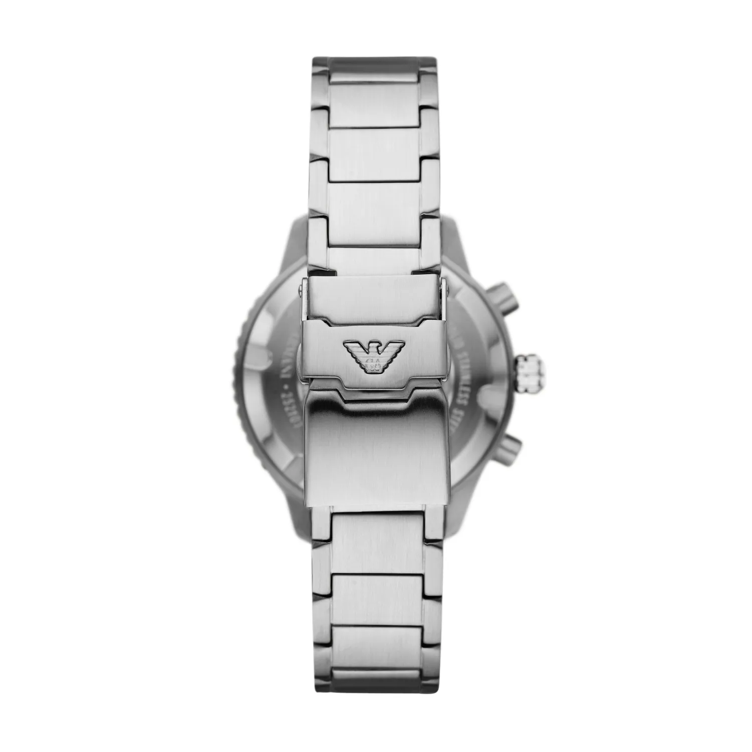 Emporio Armani Diver AR11360 com design desportivo, mostrador preto e bracelete em aço inoxidável.