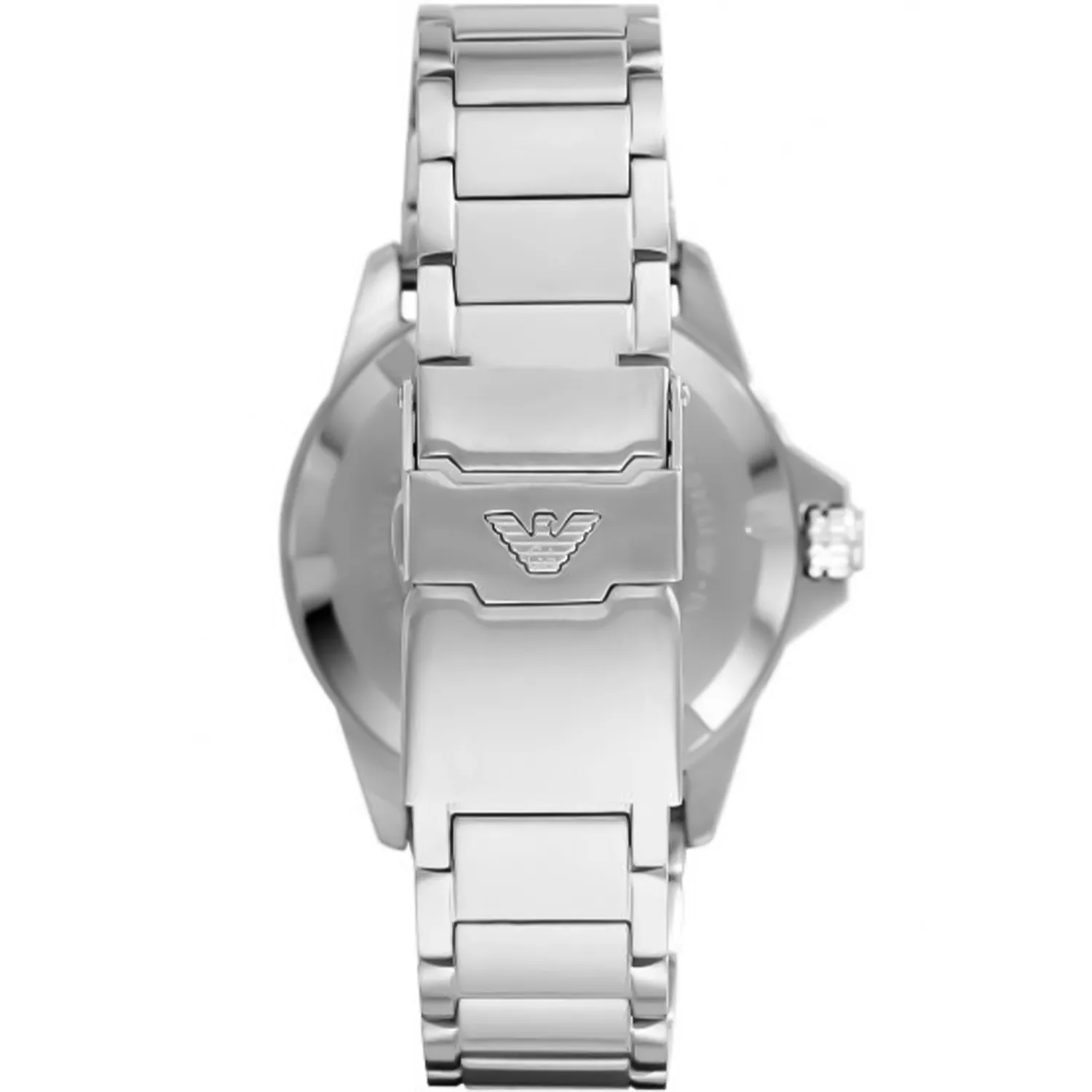Relógio Emporio Armani Diver AR11338 com mostrador verde, luneta preta e verde e bracelete prateada