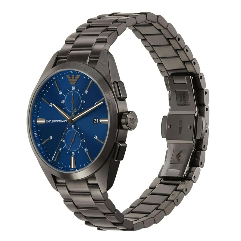 Relógio Emporio Armani Claudio AR11481 com mostrador azul e bracelete em aço cinzento