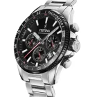 Relógio Festina Chrono Timeless F20560/6 para homem com mostrador preto, ponteiros prateados e vermelhos, bracelete em aço e caixa de 45 mm.