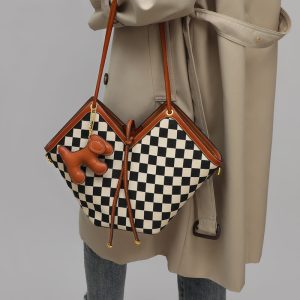 Mala de Ombro Xadrez Estilo Tote Bag