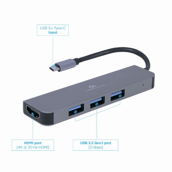 ADAPTADOR GEMBIRD MULTIPUERTO TIPO C A HDMI 4K+ 3XUSB (PARA PORTATILES CON PUERTO TIPO C) - Image 2