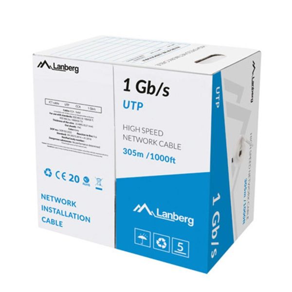 Bobina cat.6 lanberg utp rj45 solido cca awg24 305m gris