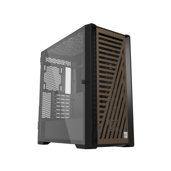 Caja artisan noble negro con frontal de madera