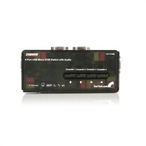 StarTech.com Juego de Conmutador Switch KVM 4 Puertos Vídeo VGA USB 2.0 con Cables y Audio - 4 Ordenador(es) - 4 x USB - 1 x VGA