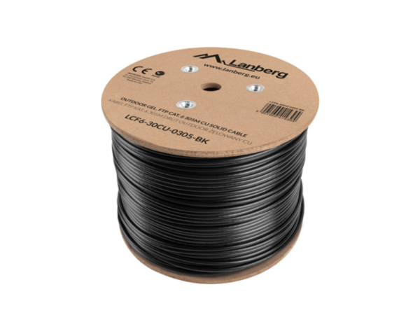 BOBINA CAT.6 LANBERG OUTDOOR FTP RJ45 COBRE GEL-FILLED FLUKE AWG24 305M NEGRO