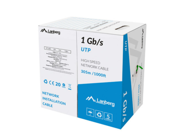 BOBINA LANBERG UTP RJ45 1GB/S SOLIDO CCA AWG23 305M VERDE
