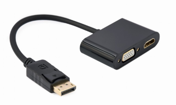 DISPLAY GEMBIRD PORT MACHO A HDMI HEMBRA + CABLE ADAPTADOR VGA HEMBRA NEGRO