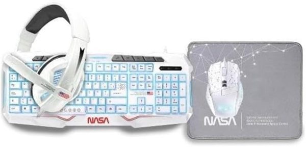 Kit GAMIN 4 en 1 TECLADO + RATON + AURICULARES + ALFOMBRILLA de NASA ANDROMEDA