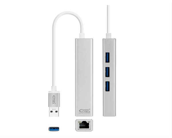 CONVERSOR USB 3.0 A RJ45 ETHERNET GIGABIT + 3 USB 3.0 PLATA 15CM