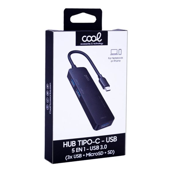 Hub Tipo-C Universal COOL 5 en 1 Aluminio (3 x USB 3.0 + SD + Micro SD) - Image 3
