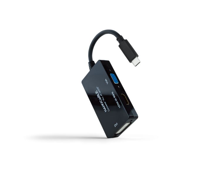 CONVERSOR USB-C A HDMI/DVI/VGA 20CM NEGRO NANOCABLE