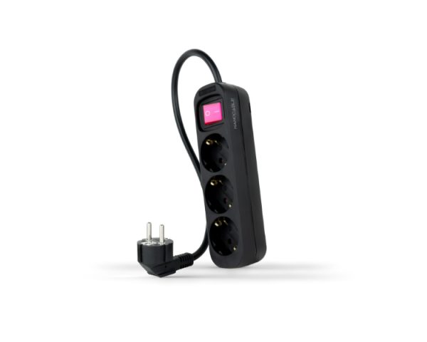 REGLETA PROTECTORA 3 TOMAS CON INTERRUPTOR NEGRO NANOCABLE