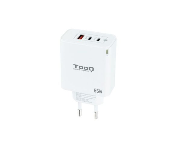 CARGADOR PARED/VIAJE GaN 2xUSB-C/PD + USB-A/QC 65W BLANCO TOOQ