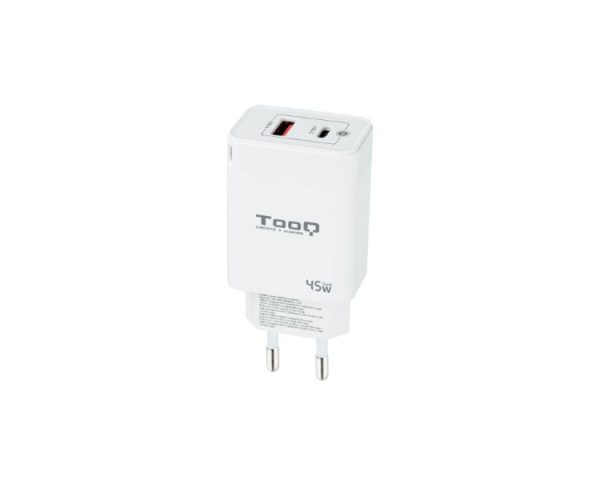 CARGADOR PARED/VIAJE GaN USB-C/PD + USB-A/QC 45W BLANCO TOOQ