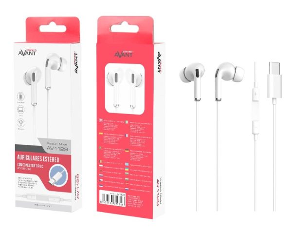 AURICULAR AVANT CON MICROFONO - CONECTOR TIPO C - BLANCO - Image 2