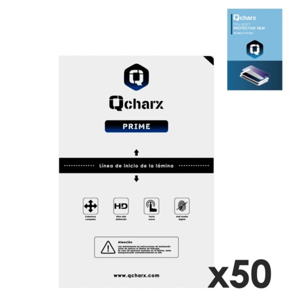 Laminas de proteccion frontales qcharx hidrogel prime qx1 50 unidades