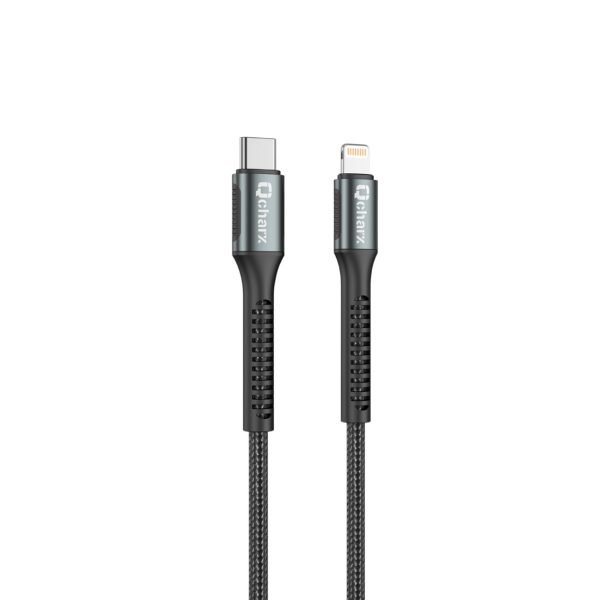 Cable qcharx prague tipo c a lightning 3a 20w - 1 m - aleación de aluminio negro cable trenzado suave