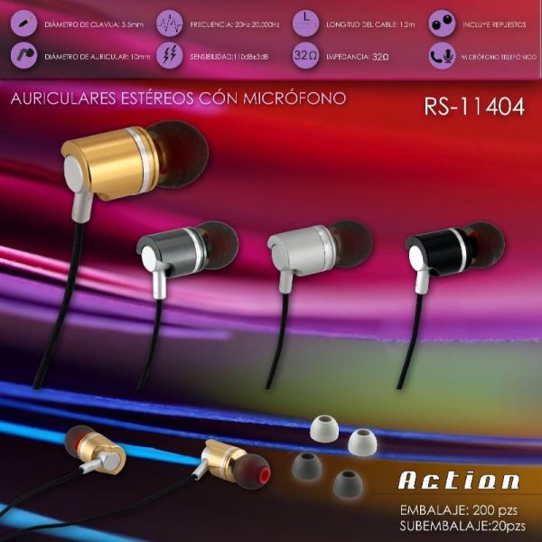 AURICULAR SAMI ACTION SILICONA-METAL-C/MICRO + REPUESTOS -  PLATA - Image 2