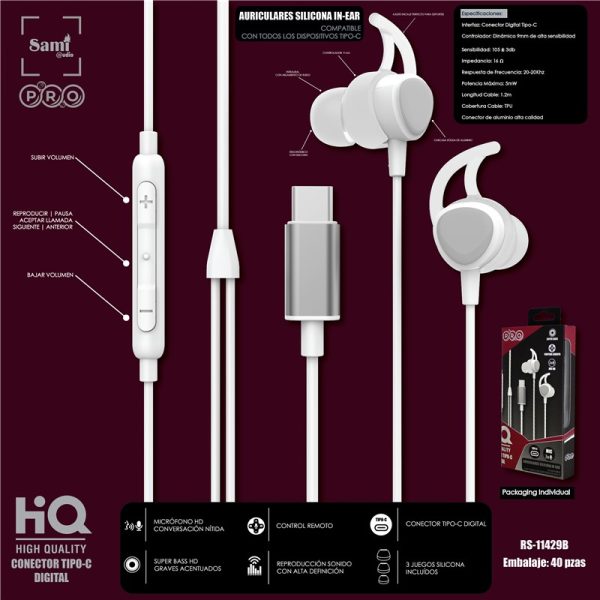 AURICULAR SAMI PRO BLANCO CONECTOR TIPO C DIGITAL