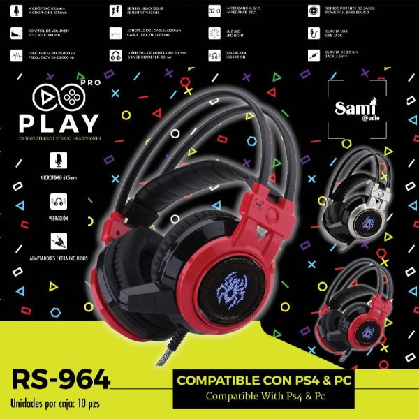 AURICULAR SAMI GAMING PLAY C/LUZ LED+VIBRACION
