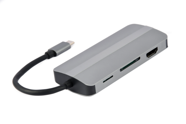 ADAPTADOR MULTIPUERTO USB TIPO-C 8 EN 1 PLATA
