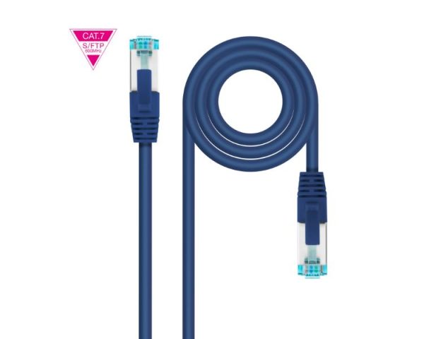 CABLE DE RED LATIGUILLO 600MHZ LSZH SFTP PIMF CAT7 AWG26 0.30 M AZUL NANOCABLE