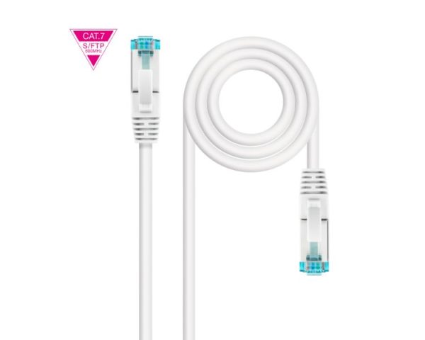 CABLE DE RED LATIGUILLO 600MHZ LSZH SFTP PIMF CAT7 AWG26 0.25 M BLANCO NANOCABLE