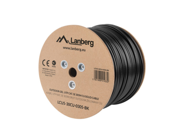 BOBINA CAT.5E LANBERG UTP RJ45 SOLIDO COBRE FLUKE TESTED AWG24 EXT 305M GRIS