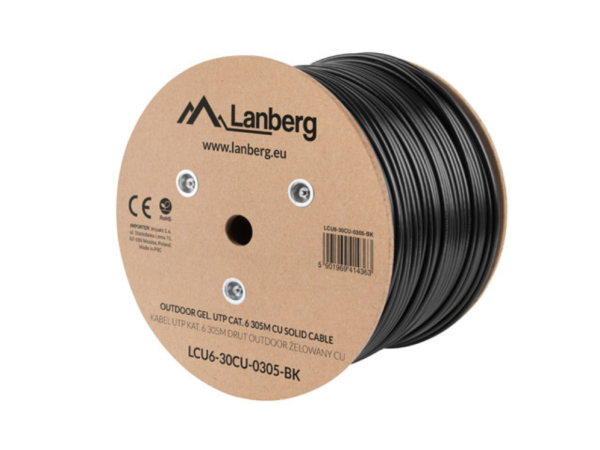 BOBINA CAT.6 LANBERG OUTDOOR UTP RJ45 COBRE GEL-FILLED FLUKE AWG24 305M NEGRO