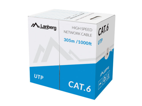 BOBINA CAT.6 LANBERG UTP 305M SOLID CU CPR + FLUKE PASSED GRIS