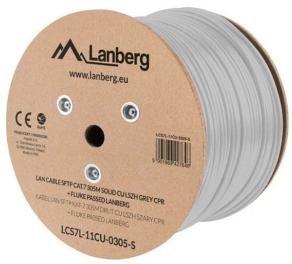 BOBINA CAT.7 LANBERG SFTP 305M SOLID CU LSZH CPR + FLUKE PASSED GRIS