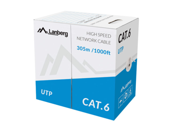 BOBINA LANBERG UTP RJ45 1GB/S SOLIDO CCA AWG23 305M GRIS