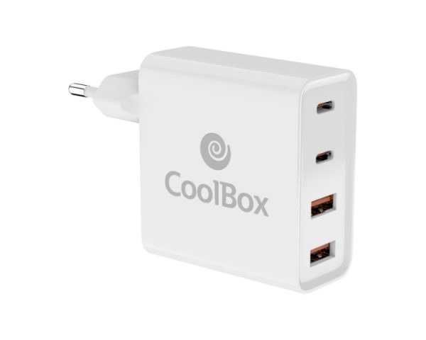 CARGADOR PARED 2xUSB-C + 2xUSB-A PD 100W BLANCO COOLBOX