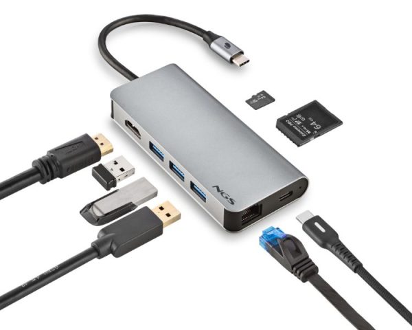 HUB 8 PUERTOS USB-C WONDERDOCK8 GRIS NGS