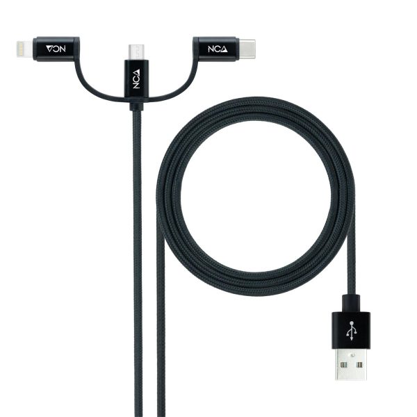 CABLE USB 3 EN 1 USB-A A USB-C/MICRO/LIGHTNING 1M NEGRO NANOCABLE