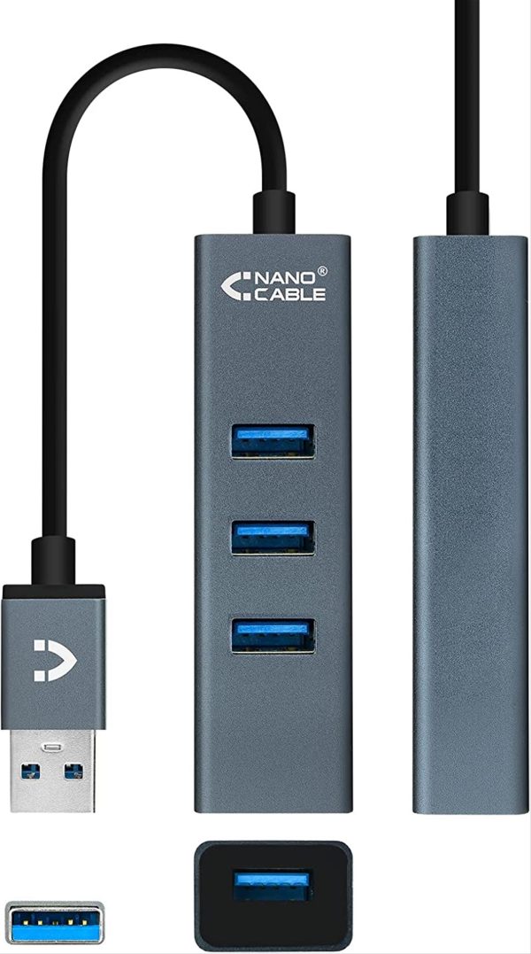 HUB USB 3.0 NANOCABLE 4xUSB 10CM GRIS