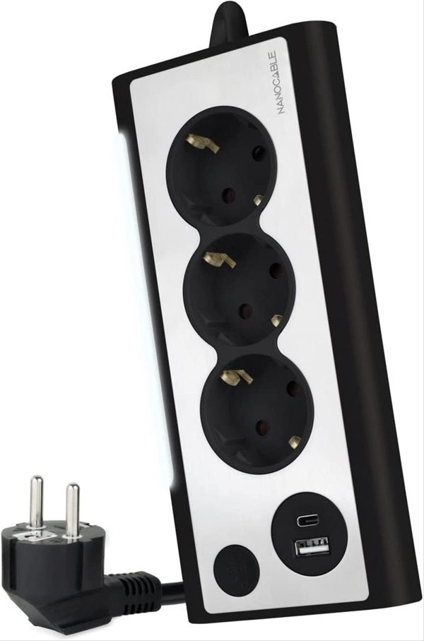 REGLETA 3 TOMAS 2*USB CON LUZ 1.5M NEGRO NANOCABLE